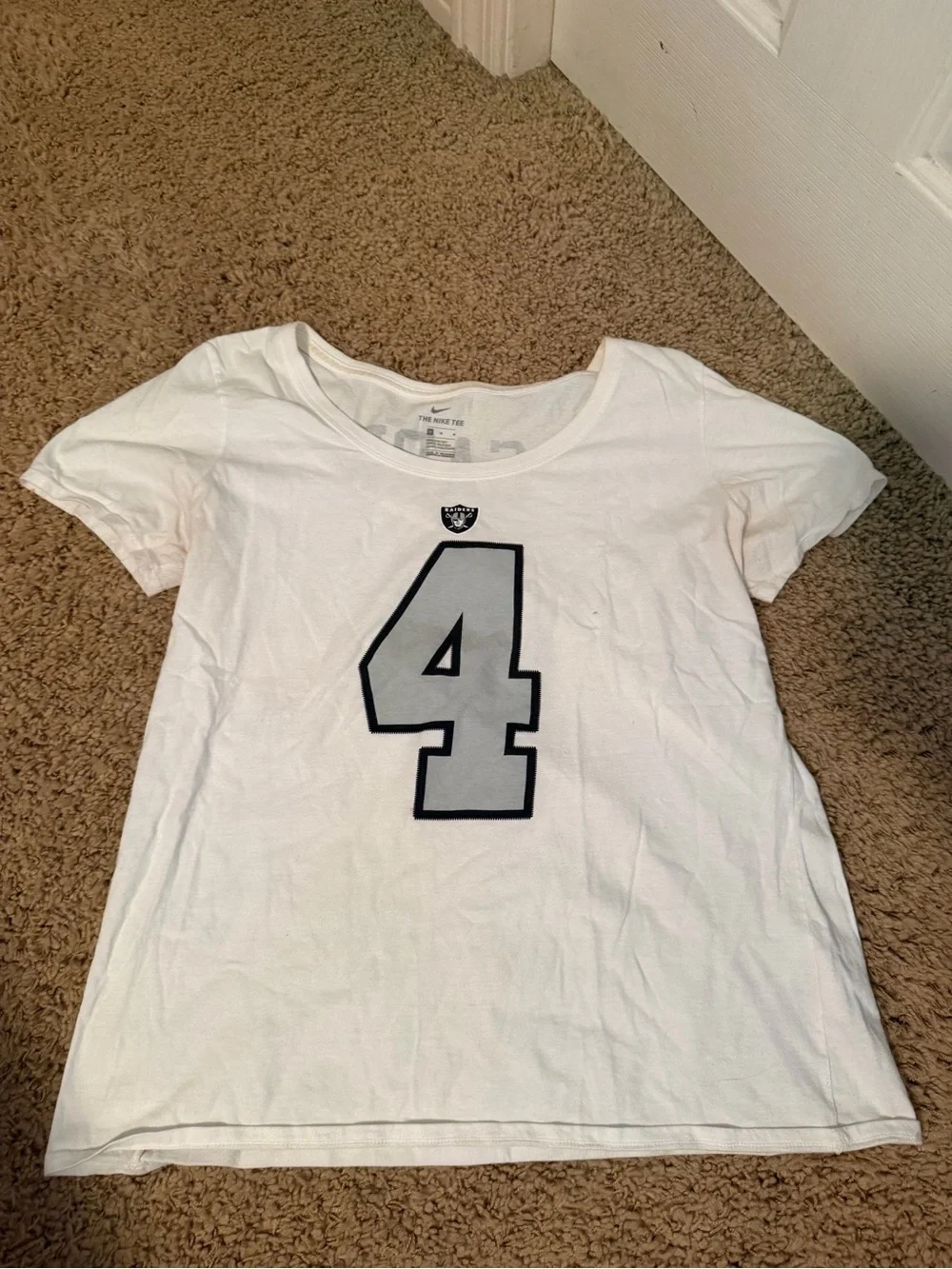 Nike White Women's Short Sleeve Tee with 'Carr' and Number 4